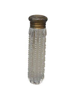 Antique Cut Glass Perfume Bottle Metal Screw Cap Ribbed Design Empty Victorian